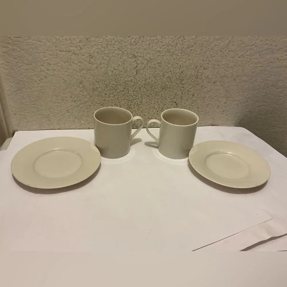 Pier 1 White New Essentials Classic 2 mugs & 2 saucers or appetizers (Set of 4)